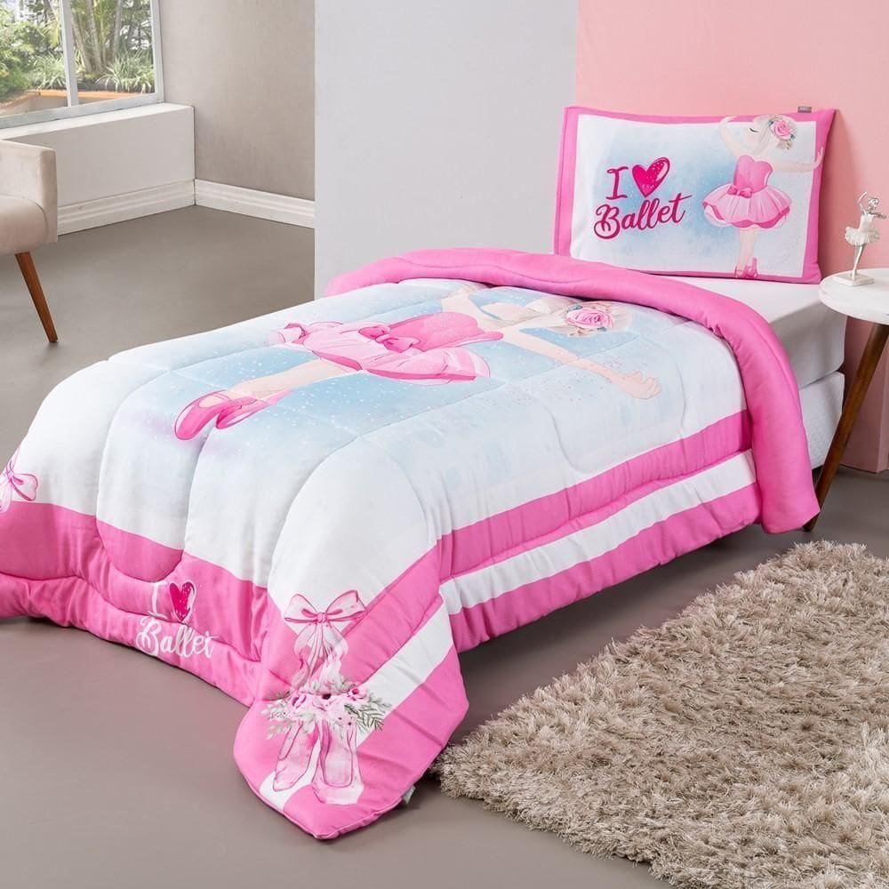 Kit Edredom Plush Fofinho Infantil Dupla Face Dream 2 Peças Solteiro - Bailarina