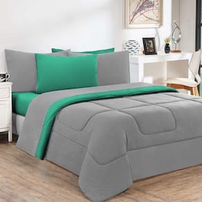 Kit Edredom Malha 100% Algodão Gran Moratta 3 Peças Casal - Cinza-verde Jade