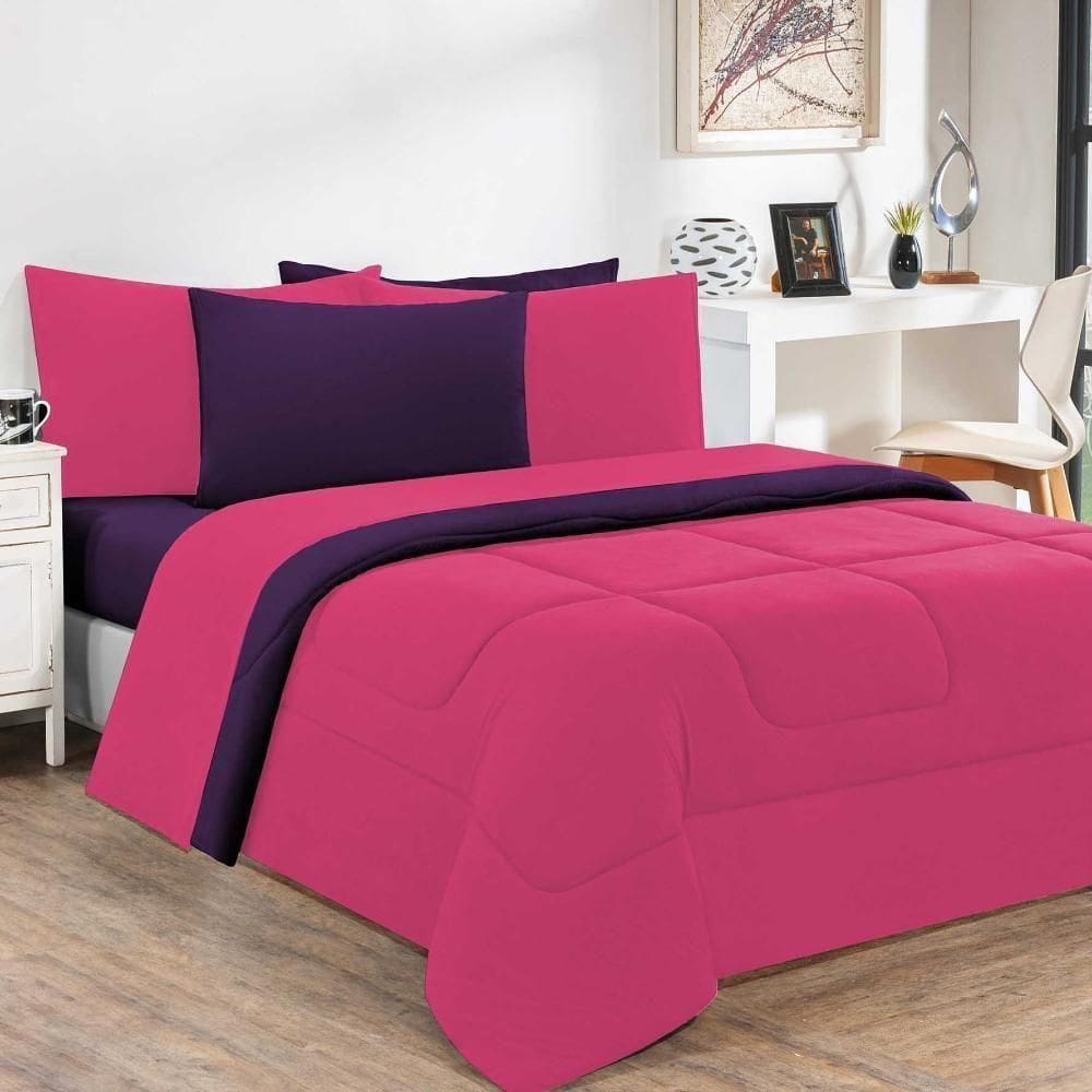 Edredom Malha 100% Algodão Gran Moratta 1 Peça Queen - Pink -roxo