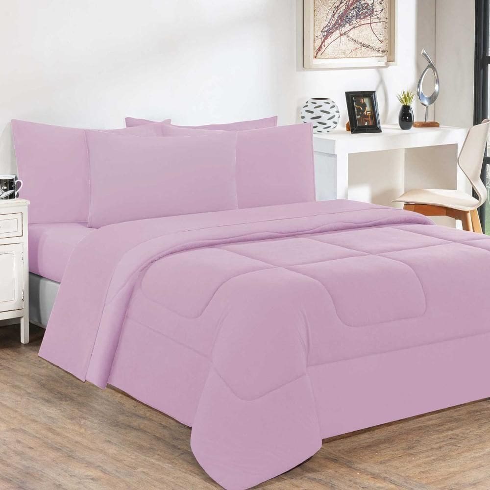 Kit Edredom Malha 100% Algodão Gran Moratta 2 Peças Solteiro - Rosa Bebê-rosa Bebê