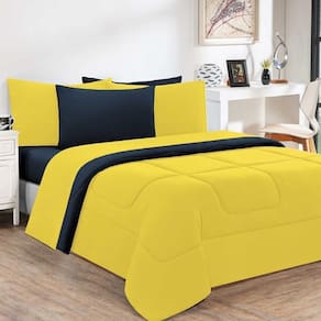 Kit Edredom Malha 100% Algodão Gran Moratta 3 Peças King - Amarelo-azul Marinho