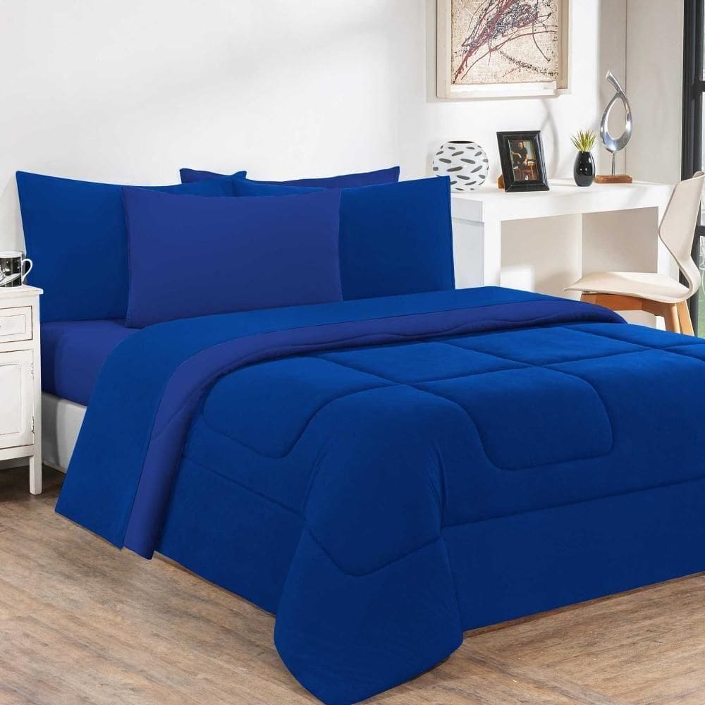 Edredom Malha 100% Algodão Gran Moratta 1 Peça King - Azul Royal-azul Royal
