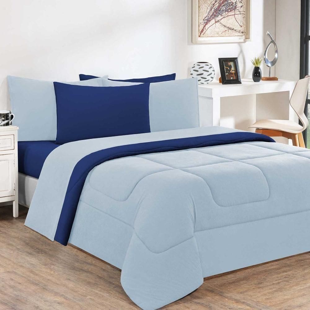 Edredom Malha 100% Algodão Gran Moratta 1 Peça King - Azul Bebê-azul Royal