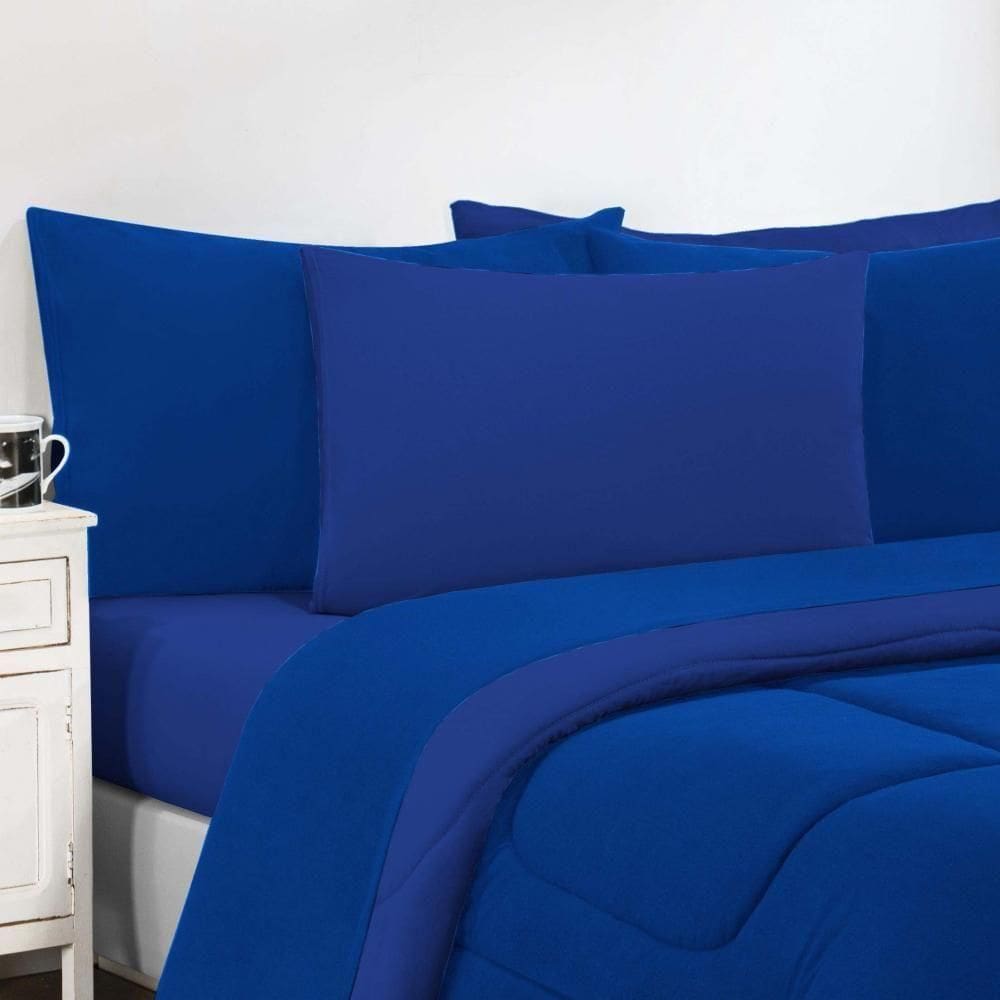 Kit Edredom Malha 100% Algodão Gran Moratta 3 Peças King - Azul Royal-azul Royal