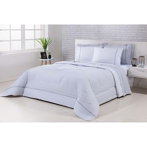 Kit Edredom 100% Algodão Percal 150 Fios Dupla Face Casal + Jogo De Cama 7 Peças - Cinza-branco