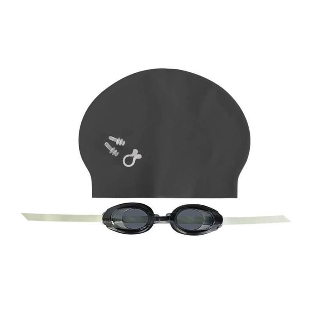 Kit De Natação Preto Óculos Touca Protetor De Ouvido Nariz