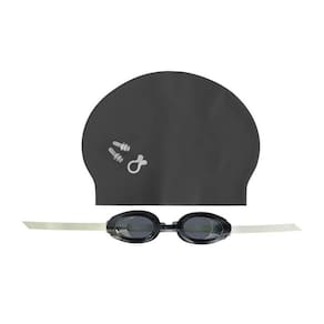Kit De Natação Preto Óculos Touca Protetor De Ouvido Nariz