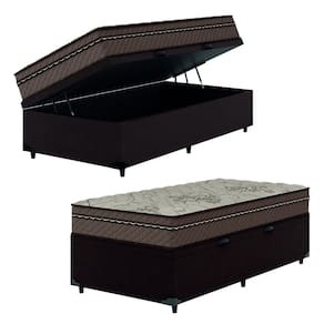 Cama Box Baú Solteiro Colchão Com Molas Ensacadas Tokio 88x188x66cm Marrom Umaflex