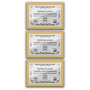 Kit 3 Certificados/Diplomas A4 Com Tela De Acetato E Mdf Titulo Moldura Marfim