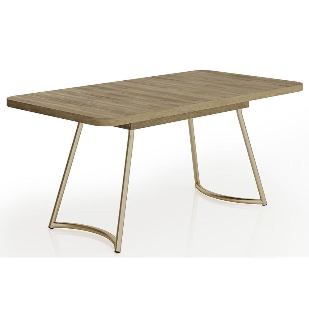 Mesa de Sala Jantar Évora Maior 1603 c/ Tampo Madeirado c/ Vidro 170x90cm Dourado/Noce/Carvalho - Carraro