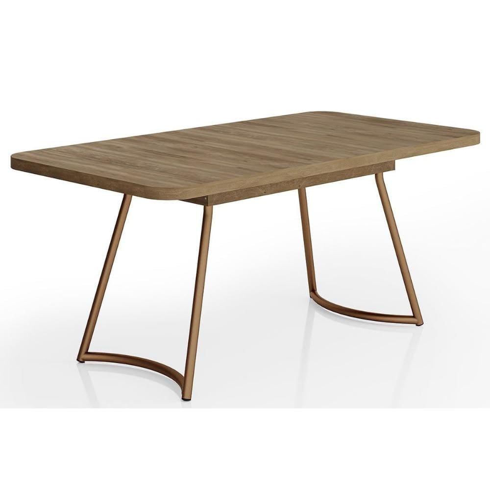 Mesa de Sala Jantar Évora Maior 1603 c/ Tampo Madeirado c/ Vidro 170x90cm Rose/Freijo/Nogal - Carraro