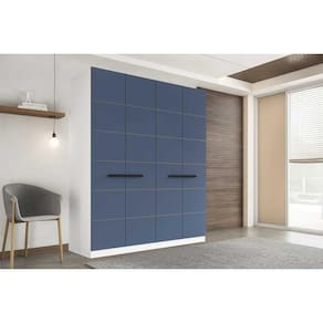 Guarda Roupa 4 Portas e 4 Gavetas Lisboa Branco/Azul - Politorno