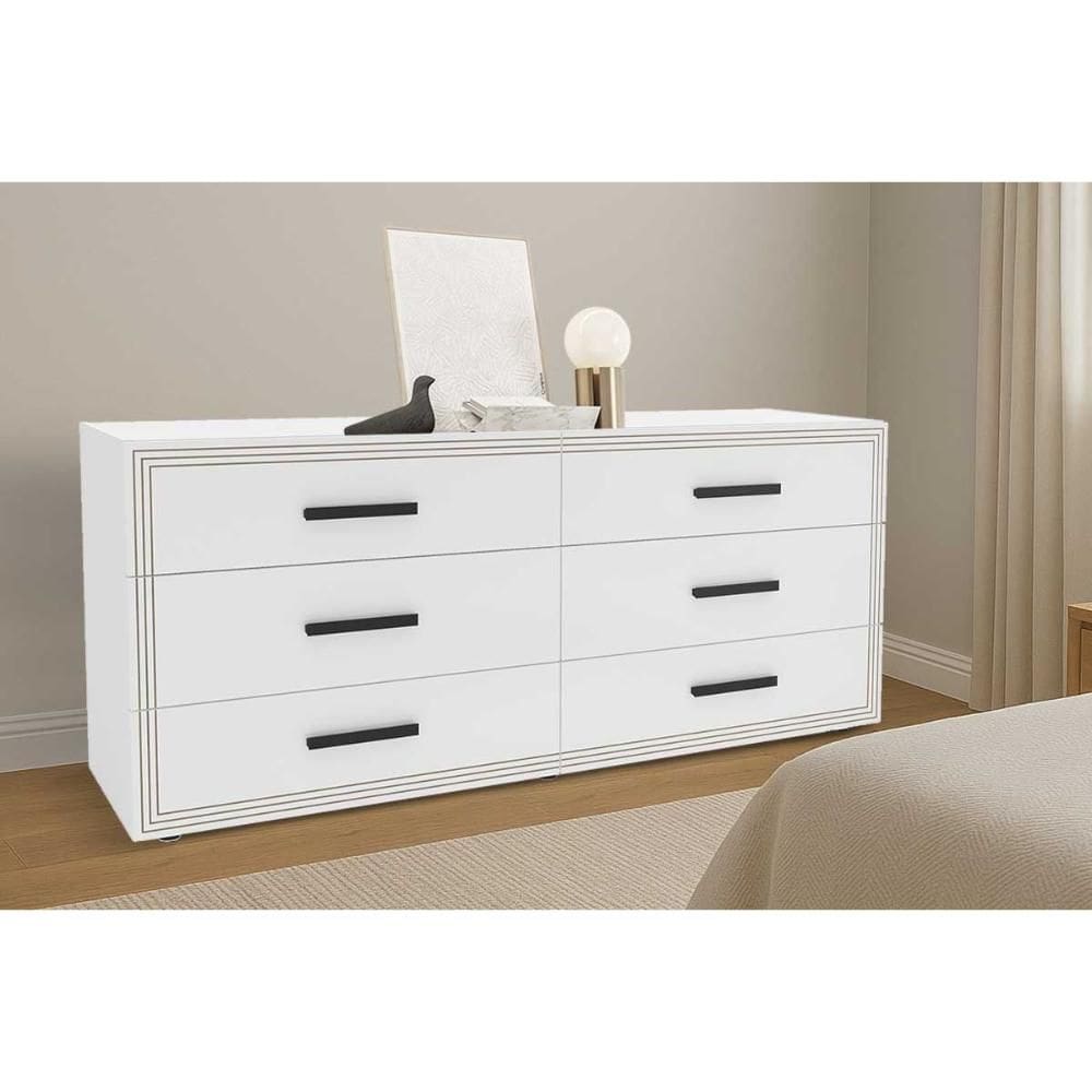 Cômoda Solteiro Valência c/ 6 Gavetas Branco - Politorno