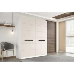 Guarda Roupa 4 Portas e 4 Gavetas Lisboa Branco/Creme - Politorno