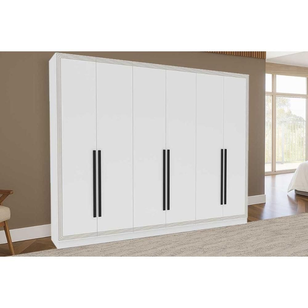 Guarda Roupa 6 Portas e 4 Gavetas Valência Branco - Politorno