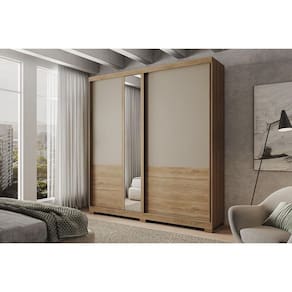 Guarda Roupa Casal 2 Portas de Correr (1 c/ Espelho) e 4 Gavetas Búzios 1179 Flex Freijo ou Freijo Avela - Carraro