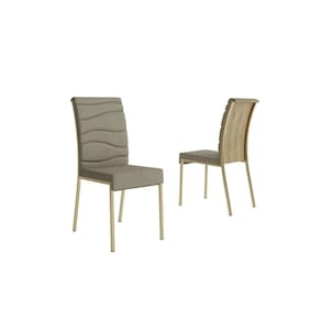 Cadeira Sala de Jantar Wave 1754 Kit 2 Un Dourado/Linho Bamboo/Courano Bamboo/Noce - Carraro