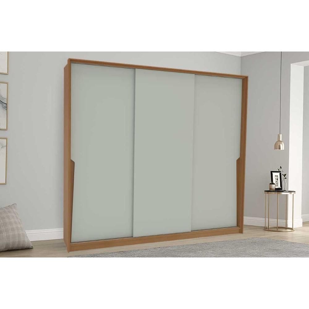 Guarda Roupa 3 Portas de Correr e 4 Gavetas Porto Freijo/Verde - Politorno