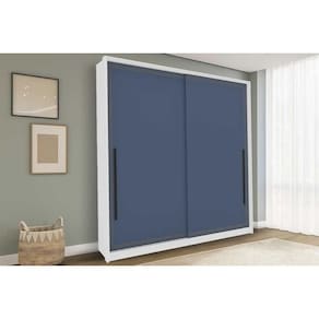 Guarda Roupa 2 Portas de Correr e 2 Gavetas Valência Branco/Azul - Politorno