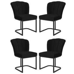 Kit 4 Cadeira Poltrona Flor Pés Metal Preto Mesa Jantar Cozinha Preto