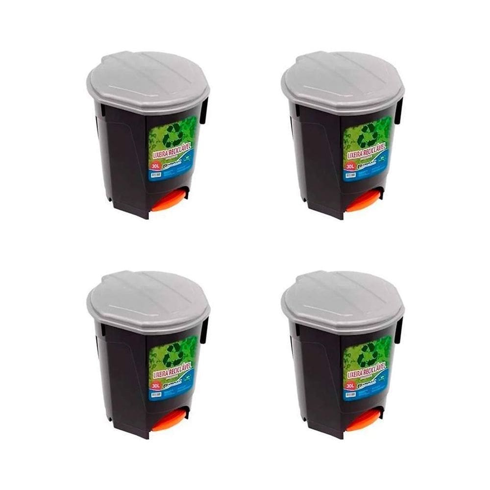 Kit 4 Lixeiras 30 Litros Com Pedal Para Cozinha Arqplast