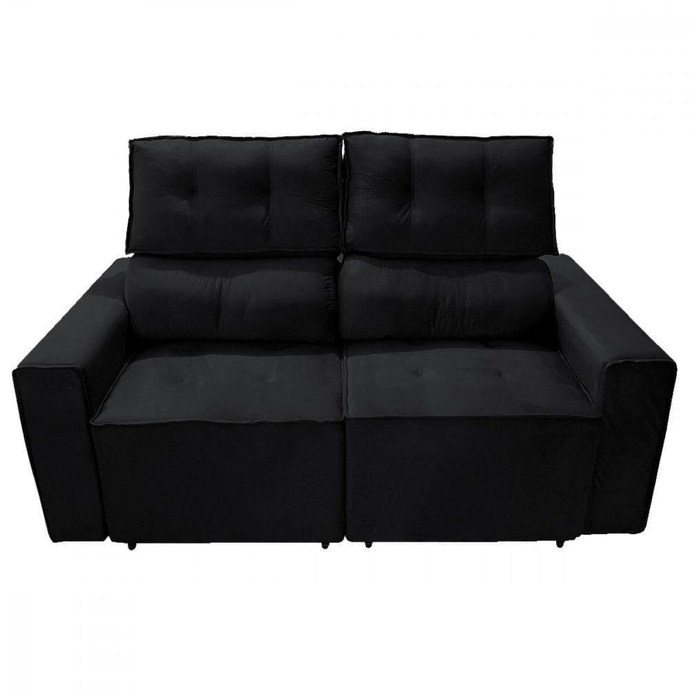 Sofá Para Sala Reclinavel Estofado Price 180cm Veludo Preto Preto