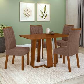 Conjunto Sala De Jantar Mesa Easy Pop 120x80cm Tampo Mdf Com 4 Cadeiras Confort Couro Morano Avelã Frassino/off White