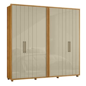 Guarda-roupa Casal Miró Ripado Com Escada 6 Portas 4 Gavetas - 7 Decor Cumaru E Opala