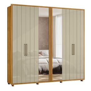 Guarda-roupa Casal Miró Ripado Com Escada 6 Portas 4 Gavetas 2 Portas C/ Espelho - 7 Decor Cumaru E Opala