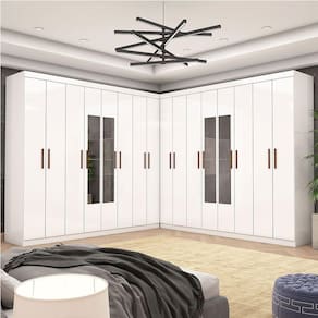 Closet Casal Duplo Rubi Premium 16 Portas C/espelho 8 Gaveta Branco