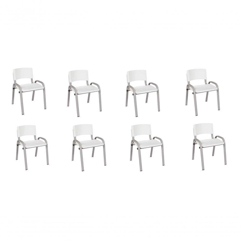 Kit 8 Cadeiras Infantil Iso, Escola, Base Cinza-branco