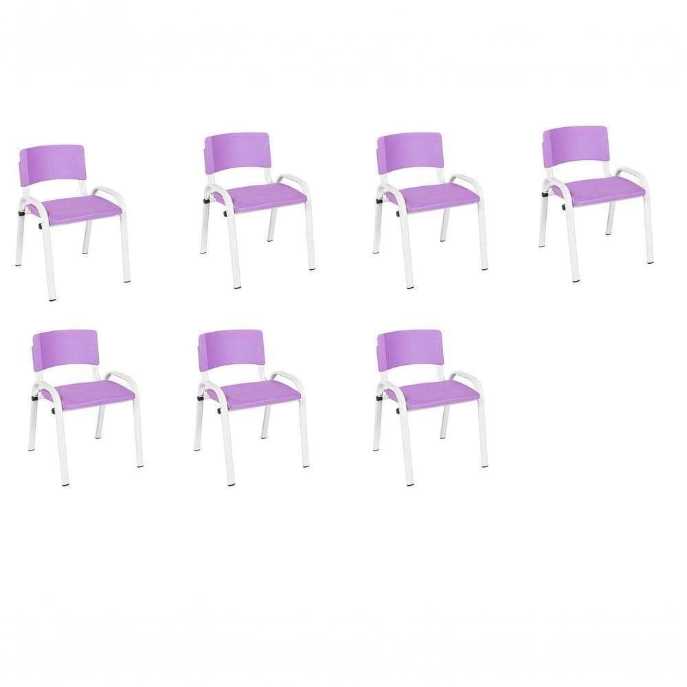 Kit 7 Cadeiras Infantil Iso, Escola, Base Branco- Lilas