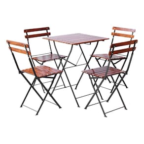 Conjunto Mesa Dobrável 60x60cm com 4 Cadeiras Ferro Black e Madeira Maciça Envernizada