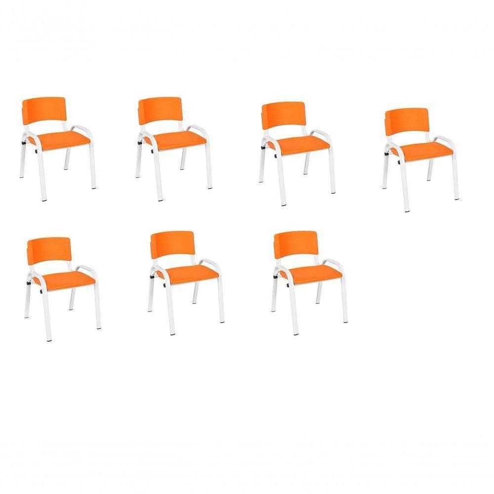 Kit 7 Cadeiras Infantil Iso, Escola, Base Branco-laranja