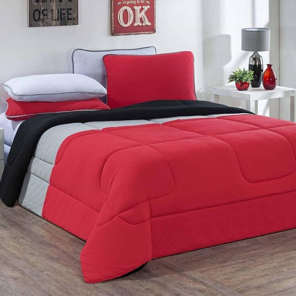 Edredom Malha 100% Algodão Urbano 1 Peça Queen - Vermelho-mescla-preto