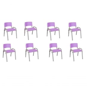 Kit 8 Cadeiras Infantil Iso, Escola, Base Cinza- Lilas