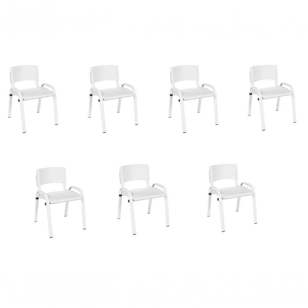 Kit 7 Cadeiras Infantil Iso, Escola, Base Branco- Branco
