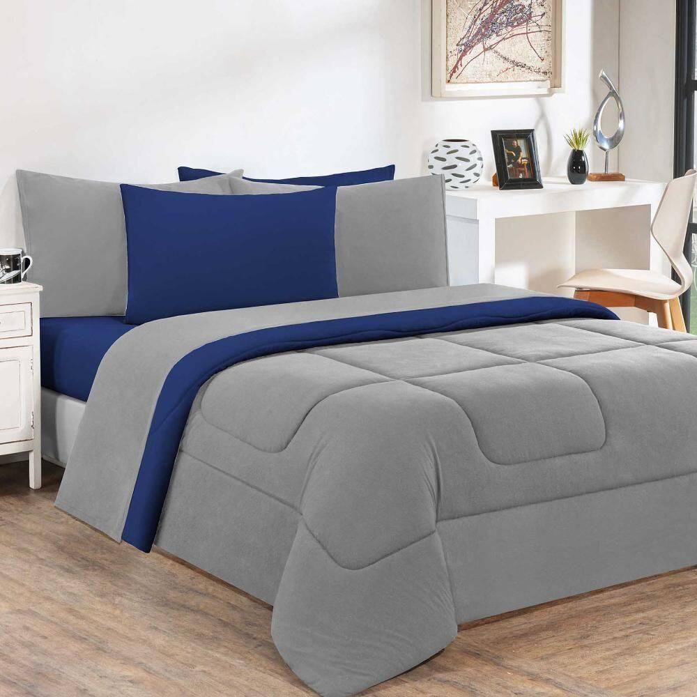 Edredom Malha 100% Algodão Gran Moratta 1 Peça King - Cinza-azul Royal