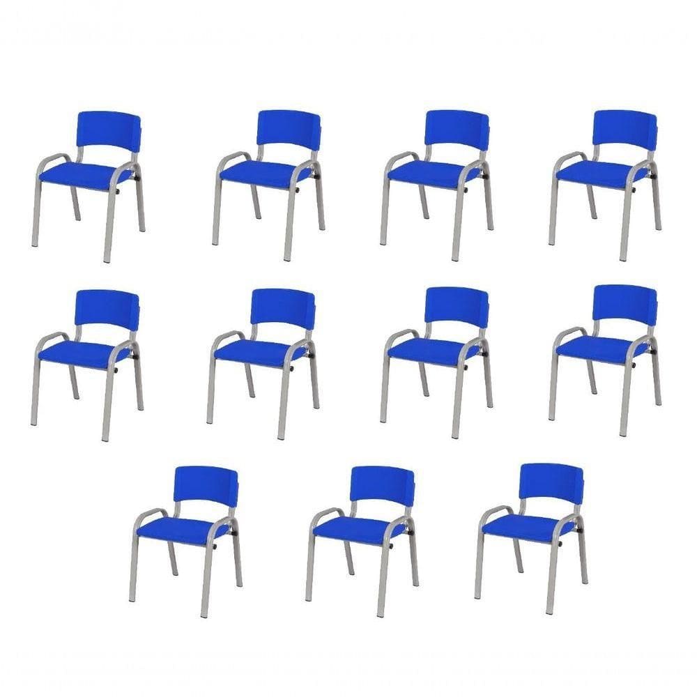 Kit 11 Cadeiras Infantil Iso, Escola, Base Cinza-azul