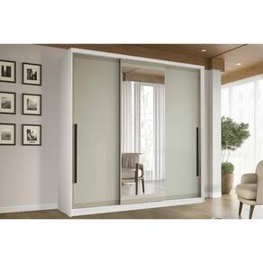 Guarda Roupa 3 Portas de Correr (1 c/ espelho) e 4 Gavetas Valência Branco/Verde - Politorno