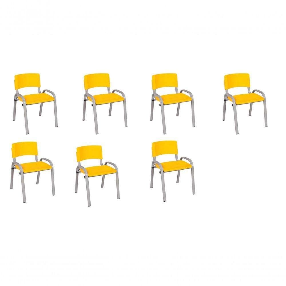 Kit 7 Cadeiras Infantil Iso, Escola, Base Cinza- Amarelo