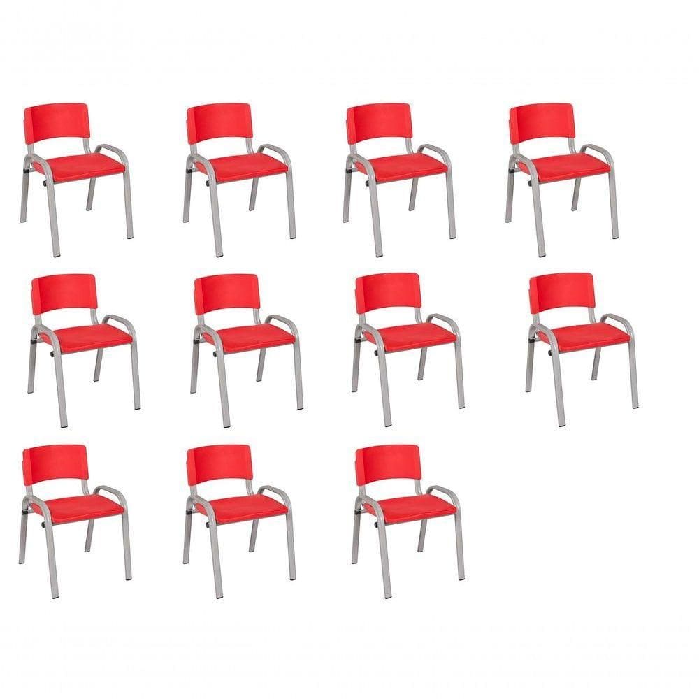 Kit 11 Cadeiras Infantil Iso, Escola, Base Cinza- Vermelho