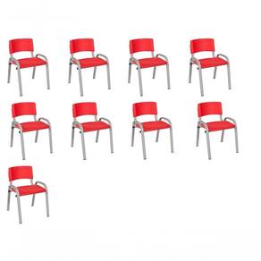 Kit 9 Cadeiras Infantil Iso, Escola, Base Cinza- Vermelho