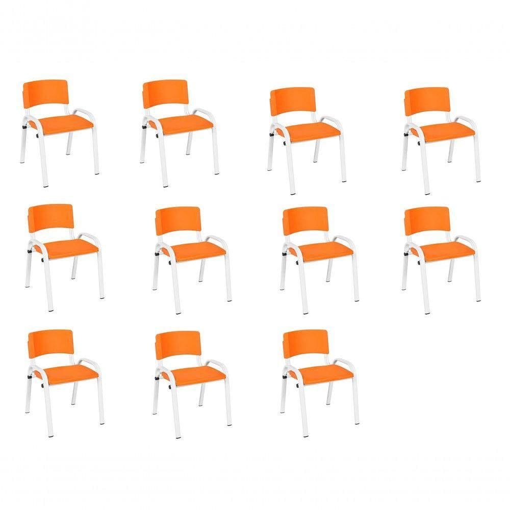 Kit 11 Cadeiras Infantil Iso, Escola, Base Branco- Laranja