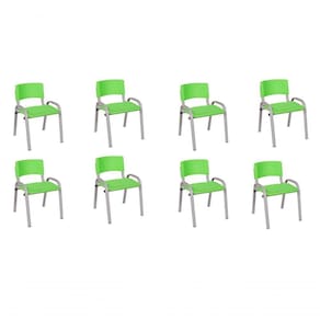 Kit 8 Cadeiras Infantil Iso, Escola, Base Cinza- Verde Claro
