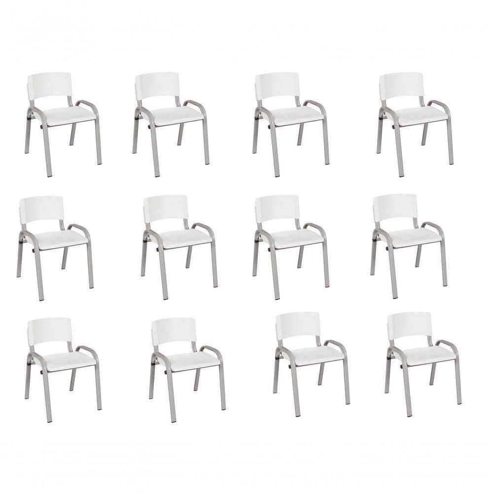 Kit 12 Cadeiras Infantil Iso, Escola, Base Cinza- Branco