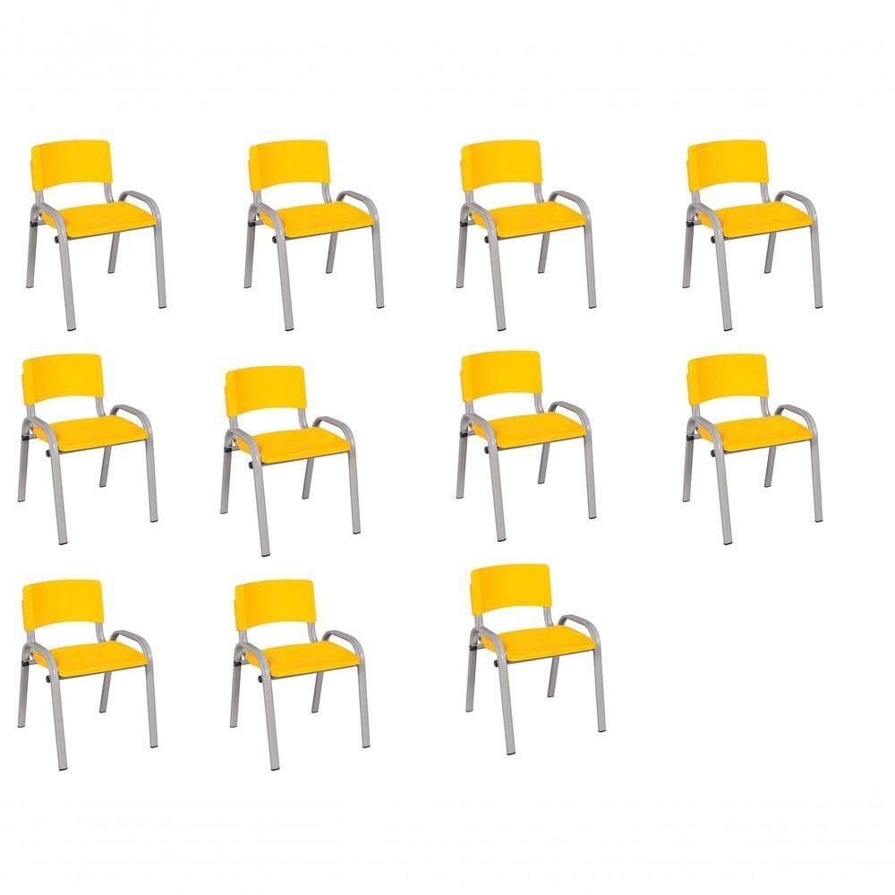 Kit 11 Cadeiras Infantil Iso, Escola, Base Cinza-amarelo