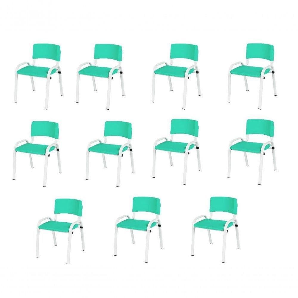 Kit 11 Cadeiras Infantil Iso, Escola, Base Branco- Verde água