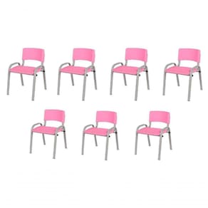 Kit 7 Cadeiras Infantil Iso, Escola, Base Cinza- Rosa