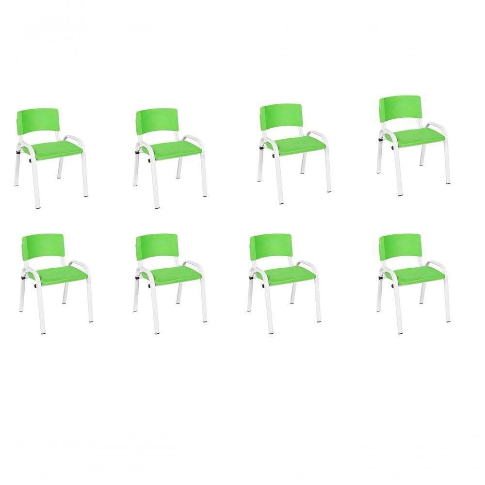 Kit 8 Cadeiras Infantil Iso, Escola, Base Branco- Verde Claro